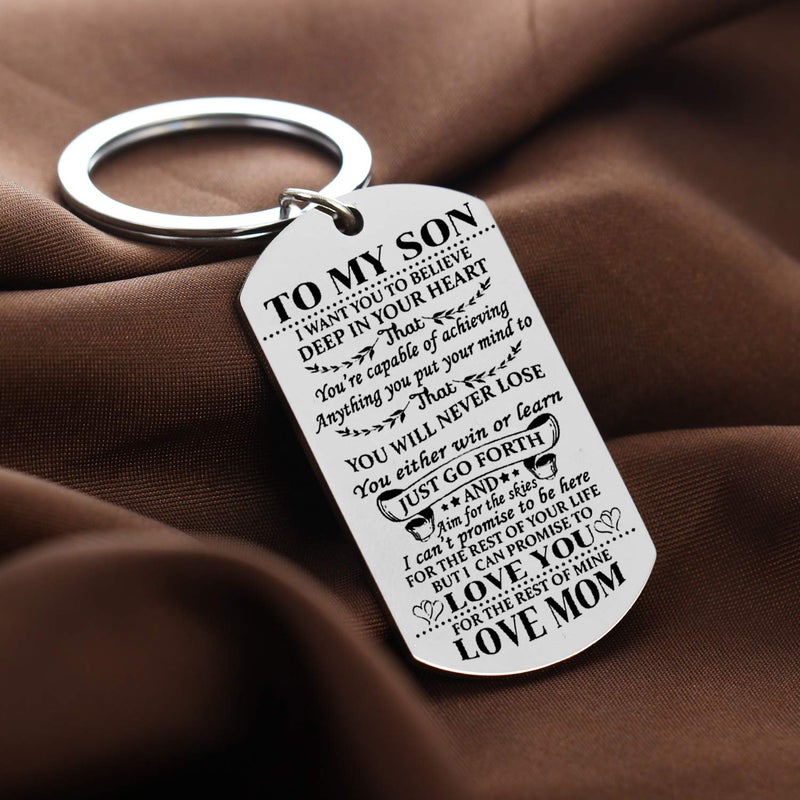 YEEQIN Son Keychain Key Ring Believe Inspirational Gifts From Dad Mom Birthday Graduation Christmas Gifts (Son Keychain From Mom) - Image 2